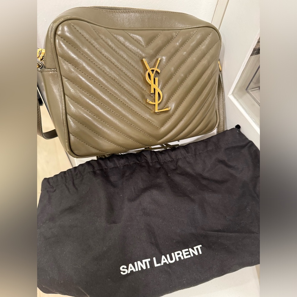 Saint Laurent Lou Monogram Quilted Camera Crossbody Bag- Olive